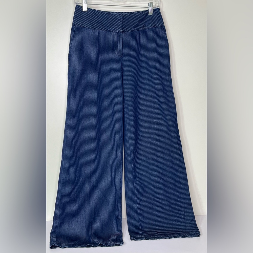 Cato Women 4 Wide Leg Jeans‎ Trouser Blue White Pinstripe